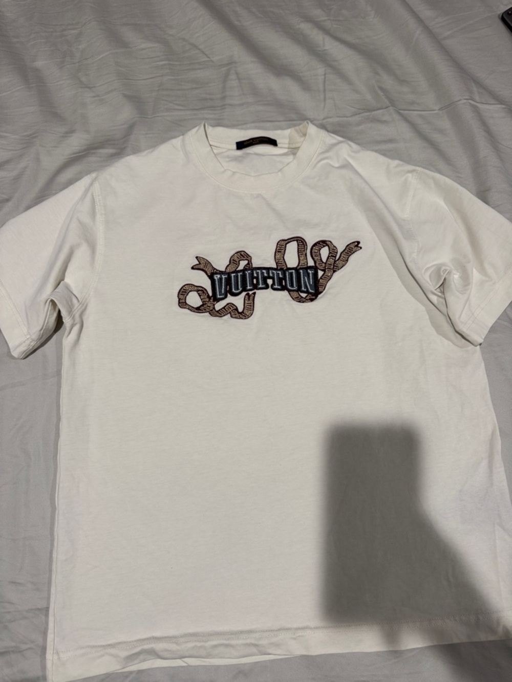 Louis Vuitton White Short-Sleeve T-Shirt with Embroidered Snake Logo